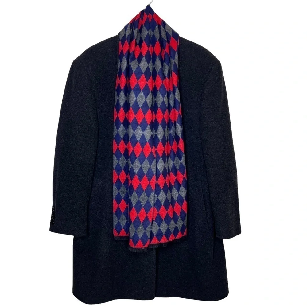 Men’s Red Blue Gray Diamond Print Cashmere Rectangle Long Scarf